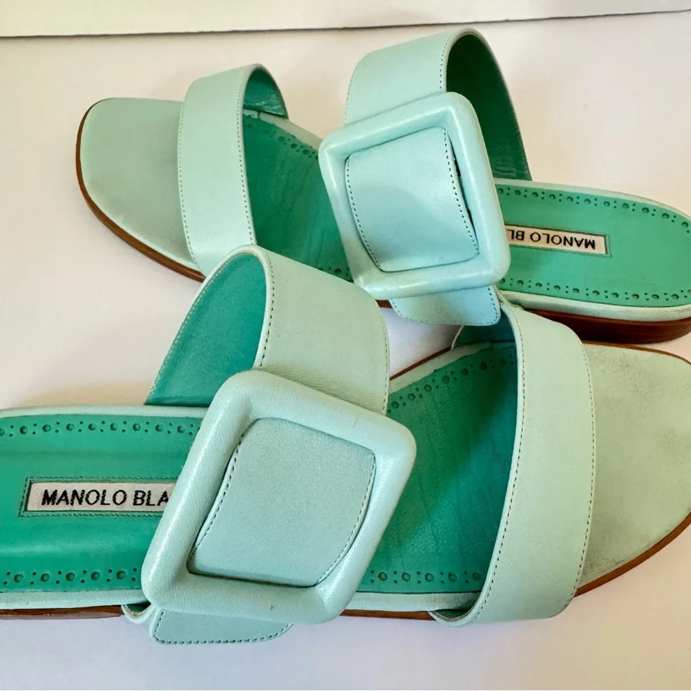 MANOLO BLAHNIK Tituba Buckle Slide Sandals Light Blue With Box Dust Bag Size 41 - Picture 7 of 16